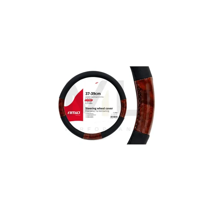 AMiO SWC-03 01358 Steering wheel cover Black, Brown, Ø 37-39cm, PP (Polypropylene), wood effect