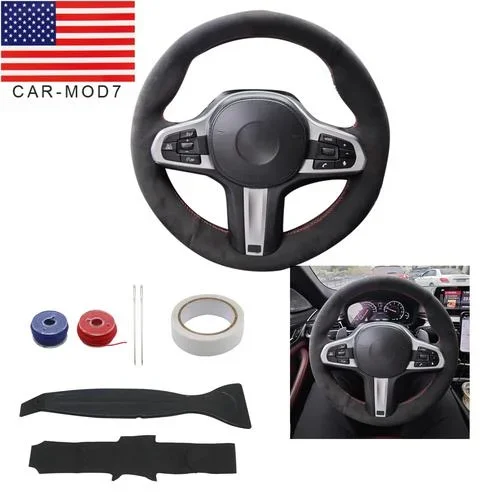 Black Alcantara Suede Steering Wheel Cover Hand-Stitched for BMW G20 G80 M340i