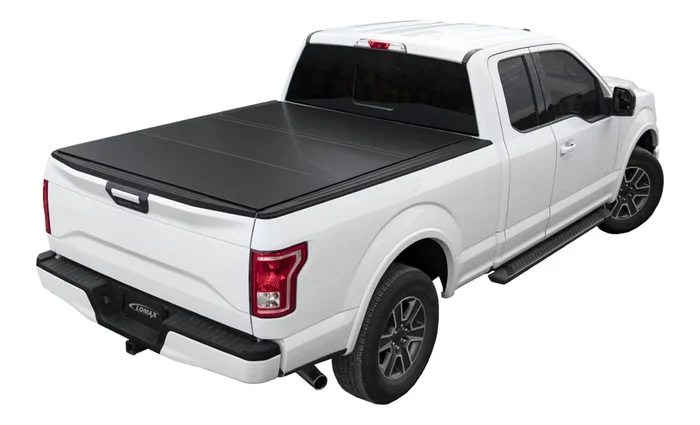 LOMAX Hard Tri-Fold Cover For Ford F-150, Short Bed, Matte Black Finish, Single Rail – B1010019