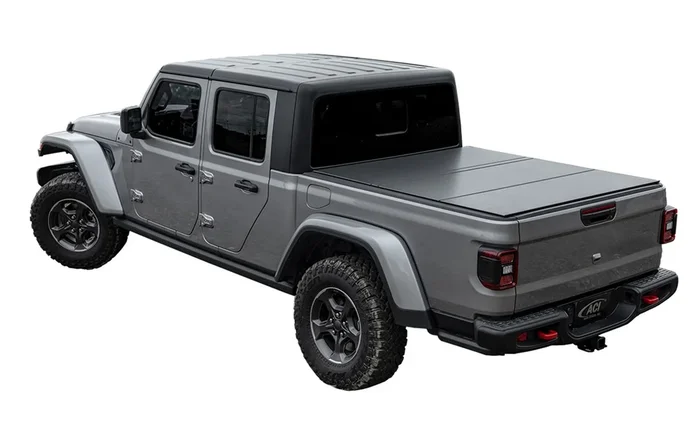 LOMAX Hard Tri-Fold Cover For Jeep Gladiator, Short Bed, Matte Black Finish, Single Rail – B1070029