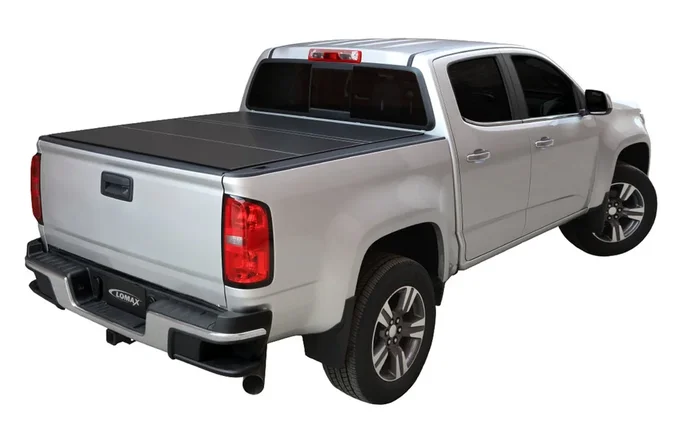 LOMAX Hard Tri-Fold Cover For Nissan Titan/XD, Standard Bed, Matte Black Finish, Split Rail – B1030029