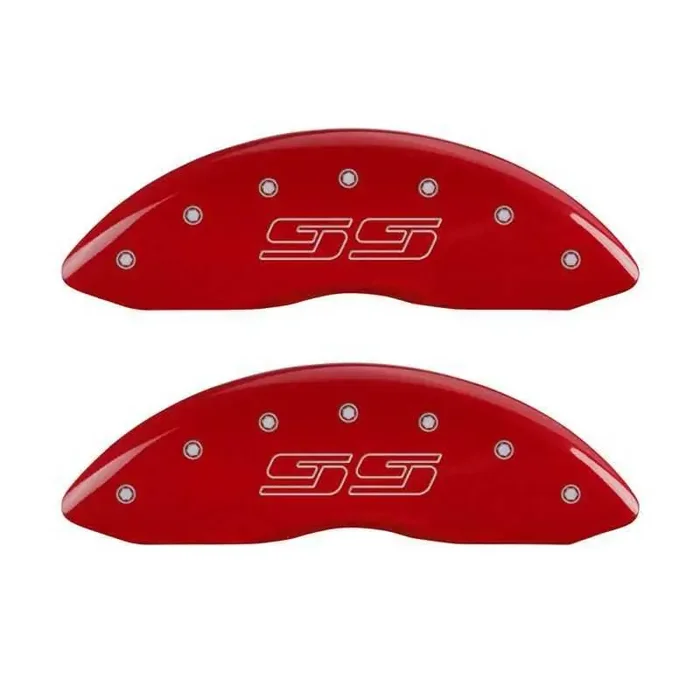 MGP 4 Caliper Covers Engraved Front & Rear Avalanche style/SS Red finish silver ch