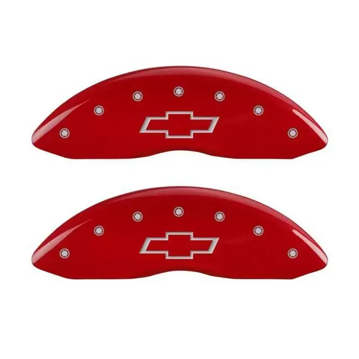 MGP 4 Caliper Covers Engraved Front & Rear Bowtie Red finish silver ch