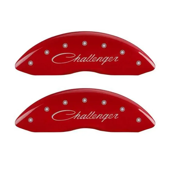 MGP 4 Caliper Covers Engraved Front & Rear Cursive/Challenger Red finish silver ch