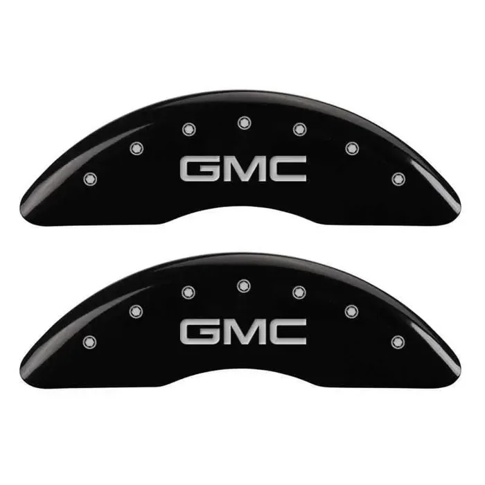 MGP 4 Caliper Covers Engraved Front & Rear GMC Black finish silver ch