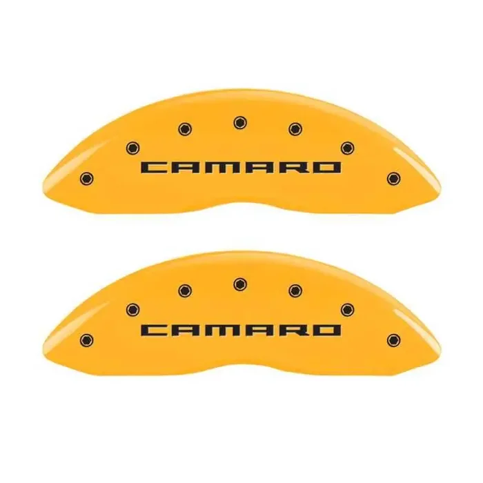 MGP 4 Caliper Covers Engraved Front Gen 5/Camaro Engraved Rear Gen 5/RS Yellow finish black ch