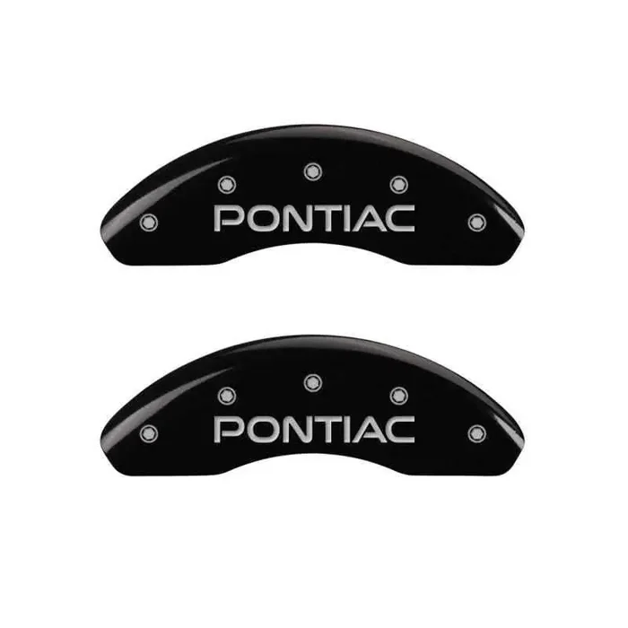 MGP 4 Caliper Covers Engraved Front Pontiac Engraved Rear Arrow Black finish silver ch