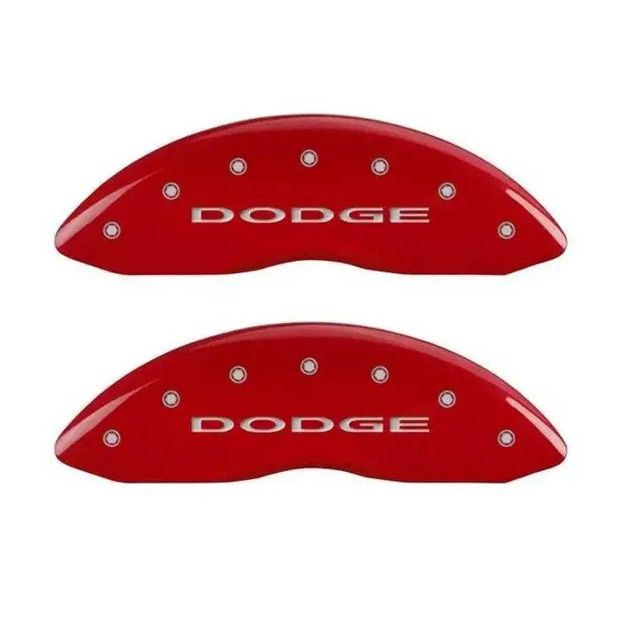 MGP Front set 2 Caliper Covers Engraved Front With out stripes/Dodge Red finish silver ch