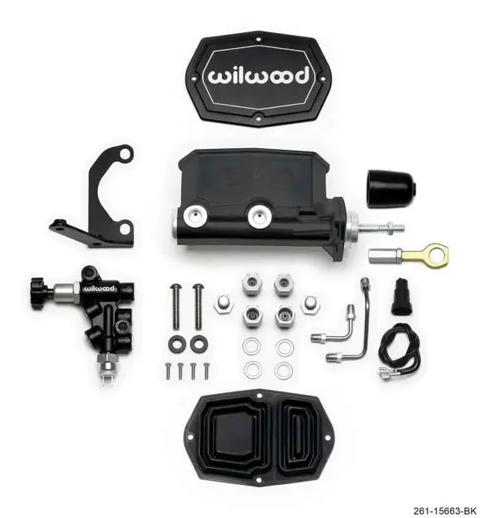 Wilwood Compact Tandem M/C – 7/8in Bore w/RH Bracket and Valve (Mustang Pushrod) – Black
