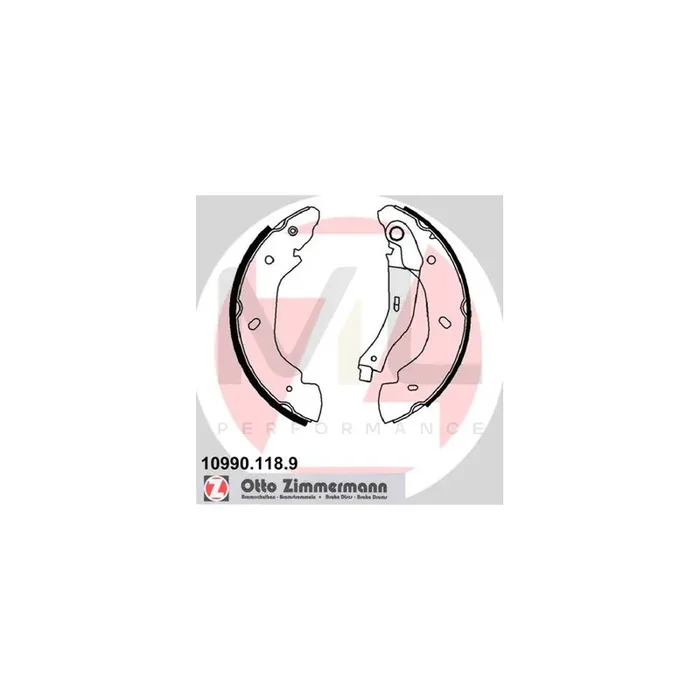 ZIMMERMANN 10990.118.9 Brake Shoe Set Photo corresponds to scope of supply, with lever