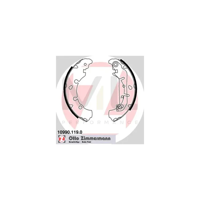 ZIMMERMANN 10990.119.0 Brake Shoe Set Photo corresponds to scope of supply, with lever