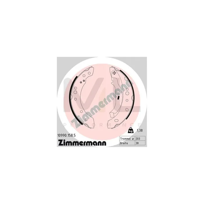 ZIMMERMANN 10990.158.5 Brake Shoe Set for RENAULT Twingo II Hatchback Photo corresponds to scope of supply, with lever