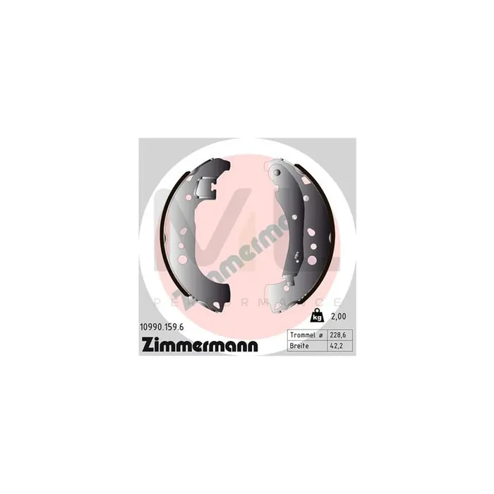 ZIMMERMANN 10990.159.6 Brake Shoe Set Photo corresponds to scope of supply, with lever